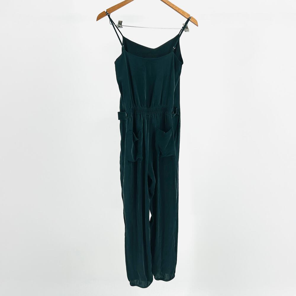 Theory Dark Green 100% Silk Sleeveless Minimalist Jumpsuit Romper